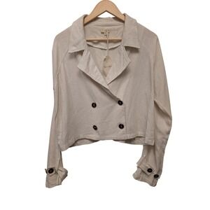 Hem & Thread Cropped Double Breasted Linen Blend Cropped Jacket Size Medium